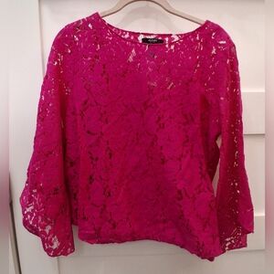 Alfani Fucshia Allover Lace Lined Bell Sleeve Top PL